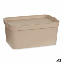 Storage Box with Lid Beige Plastic 7,5 L 21,5 x 14,5 x 32 cm (12 Units)