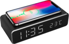 Настольные и каминные часы gembird Digital alarm clock with wireless charging function, black