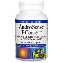 Витамины и БАДы для мужчин natural Factors, AndroSense T-Correct, баланс тестостерона и эстрогена, 60 вегетарианских капсул