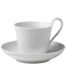 White Fluted High Handle Cup & Saucer