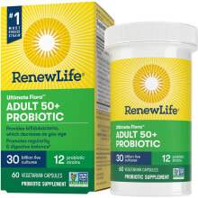 Пребиотики и пробиотики renew Life Ultimate Flora 50 plus Probiotic Пробиотический комплекс способствует регулярности и пищеварительному балансу 30 млрд КОЕ 12 штаммов 60 вегетарианских капсул