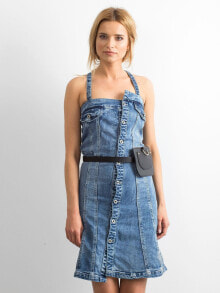 Женское джинсовое платье на бретелях асимметричного кроя Factory Price