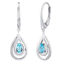 Ювелирные серьги luxury silver earrings with light blue topaz and zircons FWE10130LBT
