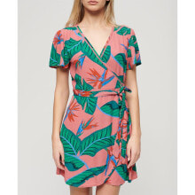 SUPERDRY Printed Wrap Short Sleeve Short Dress