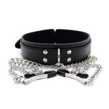 Маска или ошейник для БДСМ FETISH ADDICT Collar with Nipple Clamps and metal Chain Black