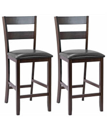 Costway 2-Pieces Bar Stools Counter Height Chairs w/ PU Leather Seat