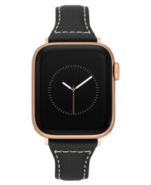 Anne Klein 42/44/45mm Apple Watch Band in Black Premium Leather With Rose Gold Adaptors