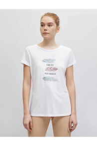 Женские футболки kadın Kirik Beyaz T-Shirt 21YY59000029