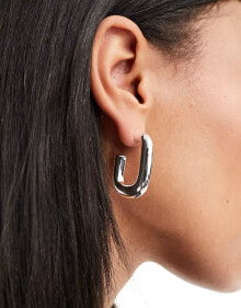 Купить женские ювелирные украшения Petit Moments: Petit Moment naples rectangular chunky hoop earrings in silver