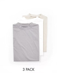 ASOS DESIGN – 3er-Pack Oversize-T-Shirts in verschiedenen Farben mit Stehkragen