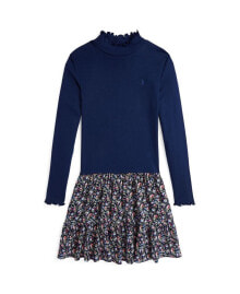 Купить детские платья и сарафаны для девочек Polo Ralph Lauren: Big Girls Floral Woven Skirt Turtleneck Dress