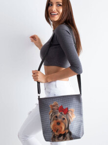 Шоппер женская сумка Factory Price с принтом собаки серая, основное отделение на молнии, внутренний карман для телефона и безделушек, длинный регулируемый ремень.
