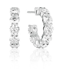 Ювелирные серьги sparkling silver hoop earrings SJ-E42115-CZ-SS