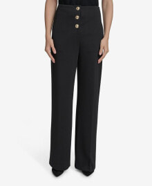 Halston women's Ponte Straight-Leg Gold-Button Pants