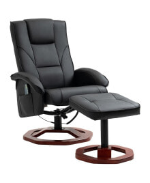 HOMCOM massage Recliner Chair with Ottoman, Electric Faux Leather Recliner with 10 Vibration Points and 5 Massage Mode, Swivel Reclining Chair with Remote Control, Wood Base and Side Pocket, Black