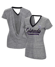 Купить женские блузки и кофточки Touch: Women's Black Colorado Rockies Halftime Back Wrap Top V-Neck T-shirt