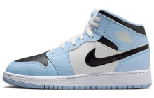 Jordan Air Jordan 1 Mid 中帮 复古篮球鞋 GS 白蓝色 / Кроссовки Jordan Air Jordan 1 Mid GS 555112-401