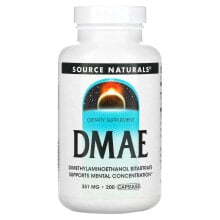 Витамины и БАДы для улучшения памяти и работы мозга Source Naturals, ДМАЭ, 351 мг, 200 капсул