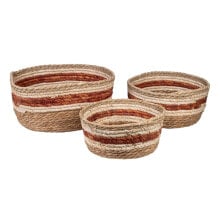 Set of Baskets Romimex Red Natural Fibre 24 x 11 x 24 cm 3 Pieces