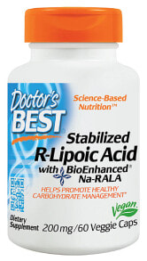Антиоксиданты Doctor's Best Stabilized R-Lipoic Acid R-Липоевая кислота 200 мг 60 вегетарианских капсулы