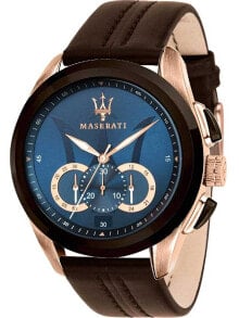 Мужские наручные часы с коричневым кожаным ремешком Maserati R8871612024 Finish line chronograph 45mm 10ATM