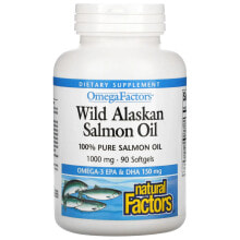 Рыбий жир и Омега 3, 6, 9 Natural Factors, жир дикого аляскинского лосося, 1000 мг, 90 капсул