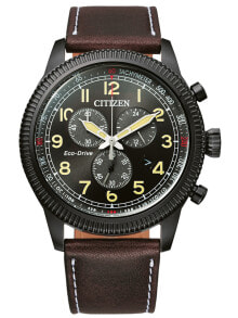 Мужские наручные часы с ремешком мужские наручные часы с коричневым кожаным ремешком Citizen AT2465-18E Eco-Drive chrono 43mm 10ATM