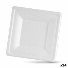 Plate set Algon Disposable White Sugar Cane Squared 16 cm (24 Units)