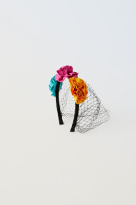 Flower and mesh costume headband