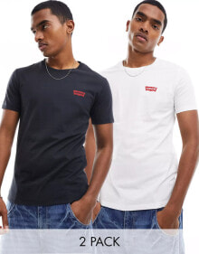 Levi's – T-Shirts in Schwarz/Weiß mit kleinem Boxtab-Logo im 2er-Pack