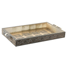 Tray DKD Home Decor Champagne Metal Wood 36 x 22 x 4 cm Indian Man