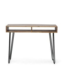 Simplie Fun modern Industrial Desk With Acacia Wood Top And Hairpin Legs