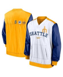 Nike men's White, Gold Seattle Mariners Rewind Warmup V-Neck Pullover Jacket