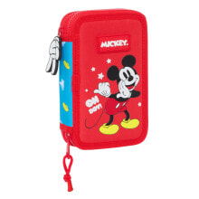 Double Pencil Case Mickey Mouse Clubhouse Fantastic Blue Red 12.5 x 19.5 x 4 cm (28 Pieces)