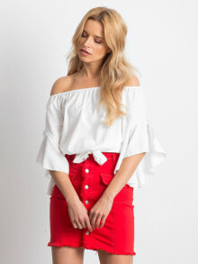 Женские блузки и кофточки женская блузка с объемным рукавом 3/4 и открытыми плечами - белая Factory Price