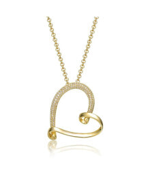 Купить кулоны и подвески Rachel Glauber: 14k Yellow Gold Plated with Cubic Zirconia Open Ribbon Heart Asymmetrical Pendant Necklace