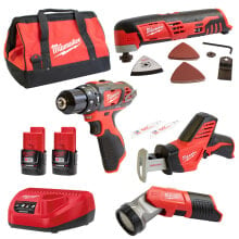 Milwaukee Toolset C12 HZ-0+C12 MT-0+M12 BPD-0+M12 TLED-0 2x 2,0Ah|Lader|Tasche