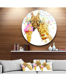 Design Art designart 'Giraffe Eating Ice Cream Watercolor' Disc Contemporary Animal Metal Circle Wall Decor - 23