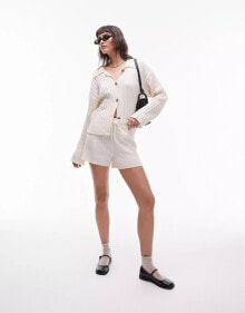 Topshop knitted co-ord rib shorts in cream купить онлайн