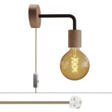 CREATIVE CABLES Spostaluce english wooden lamp with curved extension and plug-with bulb