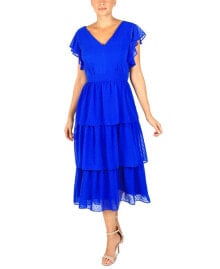 julia jordan flutter-Sleeve Chiffon Midi Dress