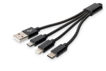 Digitus DB-300160-002-S кабельный разъем/переходник USB A Micro USB, USB C, Lightning Черный