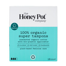 Гигиенические прокладки и тампоны The Honey Pot 100% Organic Super Tampons Bio-Plastic Applicator Тампоны из органического хлопка с аппликатором 18 шт