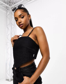 Wrangler denim bandana front crop top in black купить онлайн