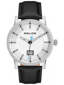 Мужские наручные часы с черным кожаным ремешком  Police PL15404JS.01 Collin 43mm 5ATM