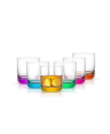 JoyJolt hue Colored Double Old Fashion Whiskey Glass Tumbler - 10 oz, Set of 6