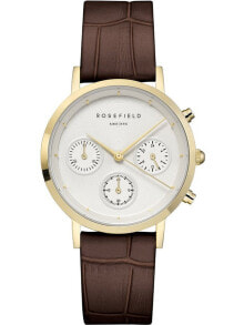 Женские  наручные кварцевые  часы  РОУЗФИЛД  хронограф, коричневый кожаный ремешок, классическая застежка.
