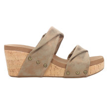 Купить коричневые женские сандалии Corkys: Corkys Stranded Metallic Studded Wedge Womens Brown Casual Sandals 41-0192-BZME