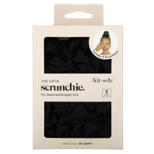 The Satin Scrunchie, For Textured/Straight Hair, Black, 5 Pieces