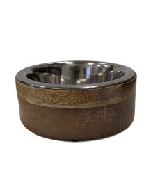 Stainless Steel Dog Bowl With Cylindrical Mango Wood Holder 1 Quart